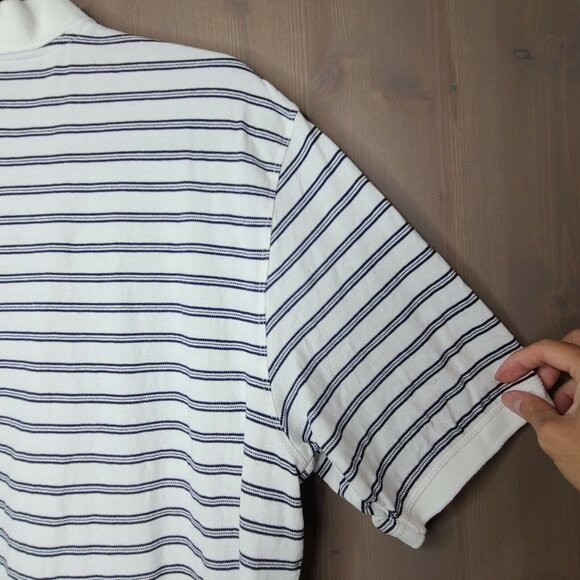 Roundtree & Yorke Polo Shirt Medium Mens White Navy Striped Short Sleeve Stretch - Picture 7 of 10